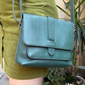 Fossil Teal Green Leather Crossbody Bag